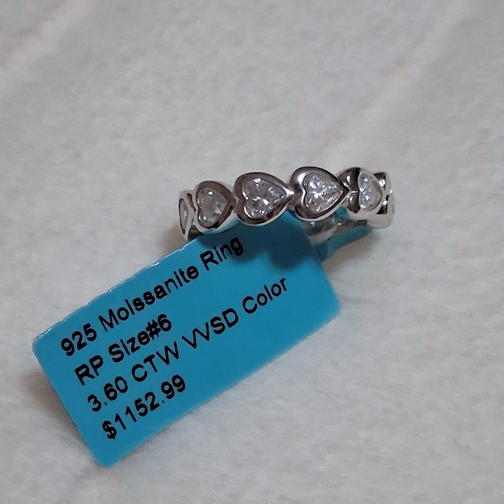 Moissanite Diamond Heart Eternity Band Set In 925 SS Size 6